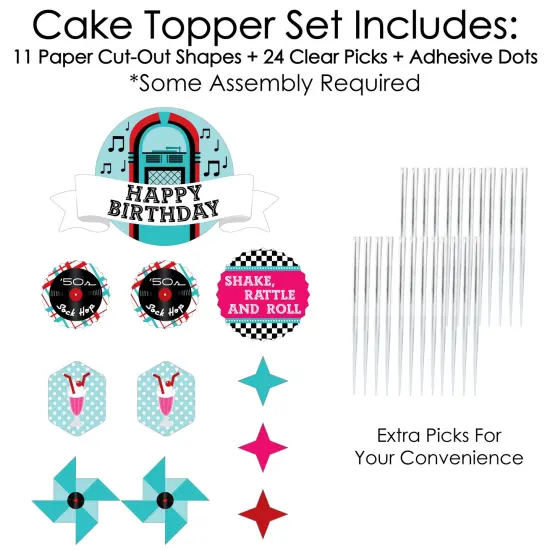Big Dot of Happiness 50's Sock Hop - 1950s Rock N Roll Birthday Party Cake Decorating Kit - Happy Birthday Cake Topper Set - 11 Pieces {4}