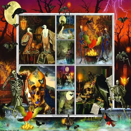 Sunsout Halloween Stamps Skeleton Dance 1000 pc Halloween Jigsaw Puzzle 55924 {1}