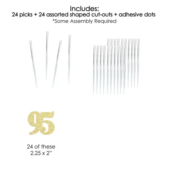 Big Dot of Happiness Gold Glitter 95 - No-Mess Real Gold Glitter Dessert Cupcake Toppers - 95th Birthday Party Clear Treat Picks - Set of 24 {7}
