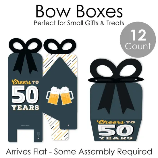 Big Dot of Happiness Cheers and Beers to 50 Years - Square Favor Gift Boxes - 50th Birthday Party Bow Boxes - Set of 12 {7}