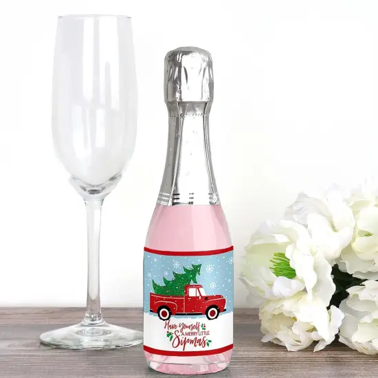 Big Dot of Happiness Merry Little Christmas Tree - Mini Wine and Champagne Bottle Label Stickers - Red Truck Christmas Party Favor Gift - Set of 16 {3}