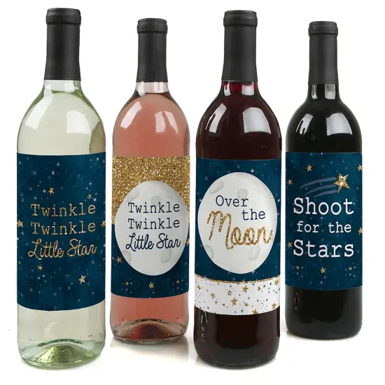 Big Dot of Happiness Twinkle Twinkle Little Star - Baby Shower or Birthday Party Decorations for Women and Men - Wine Bottle Label Stickers - Set of 4 {1}