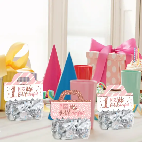 Big Dot of Happiness 1st Birthday Little Miss Onederful DIY Girl First Birthday Party Clear Goodie Favor Bag Labels Candy Bags with Toppers Set of 24 {7}