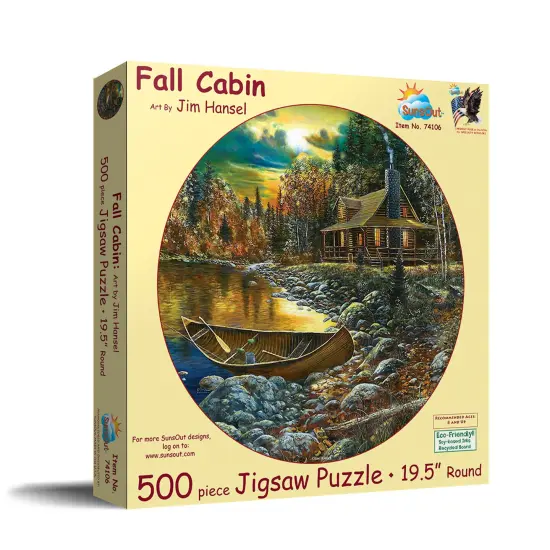 Sunsout Fall Cabin 500 pc Round Jigsaw Puzzle 74106 {3}