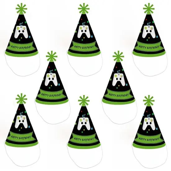 Big Dot of Happiness Game Zone - Cone Happy Birthday Party Hats for Kids and Adults - Set of 8 (Standard Size) {7}