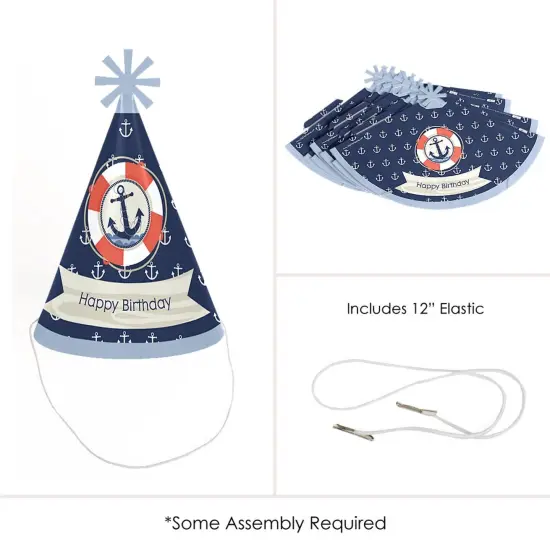 Big Dot of Happiness Ahoy - Nautical - Cone Happy Birthday Party Hats for Kids and Adults - Set of 8 (Standard Size) {6}