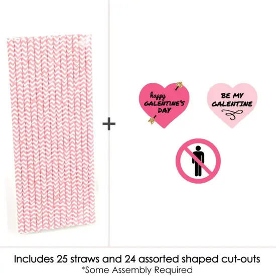 Big Dot of Happiness Be My Galentine - Paper Straw Decor - Galentine's and Valentine's Day Party Striped Decorative Straws - Set of 24 {4}