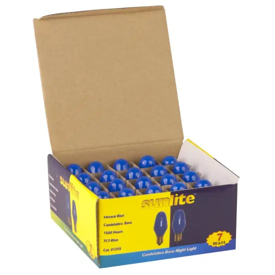 25Pk - SUNLITE 7w C7 120v Candelabra Base Blue lamp {2}