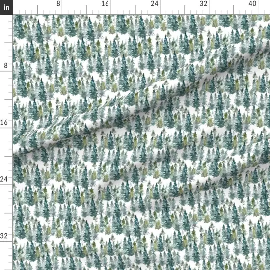 Various Fabrics by the Yard or Fat Quarter Woodland Pine Trees White Winter Christmas Snowy Watercolor Green Holiday Forest Custom Printed Fabric by Spoonflower {1}