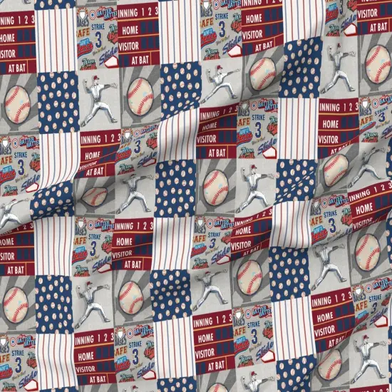 Various Fabrics by the Yard or Fat Quarter Baseball Patchwork Pitcher Red White Blue Quilt Topper Wholecloth Cheater Quilt Summer Sport America Usa 4Th Of July Custom Printed Fabric by Spoonflower {6}