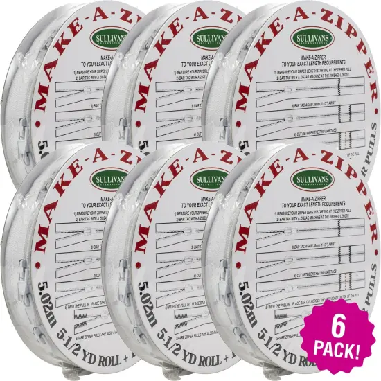 Multipack of 6 - Sullivans Make-A-Zipper Kit 5.5yd-White {1}