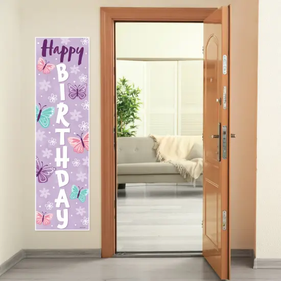 Big Dot of Happiness Beautiful Butterfly - Floral Birthday Party Front Door Decoration - Vertical Banner {7}