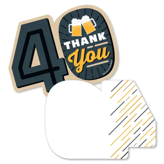 Big Dot of Happiness Cheers and Beers to 40 Years - Shaped Thank You Cards - 40th Birthday Party Thank You Note Cards with Envelopes - Set of 12 {1}