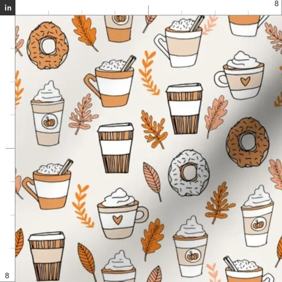 Various Fabrics by the Yard or Fat Quarter Pumpkin Spice Latte Coffee Donuts Fall Autumn Ivory White Custom Printed Fabric by Spoonflower {4}