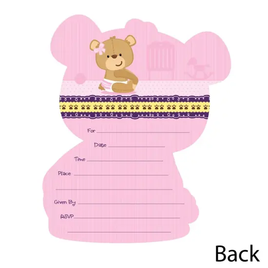 Big Dot of Happiness Baby Girl Teddy Bear - Shaped Fill-in Invitations - Baby Shower Invitation Cards with Envelopes - Set of 12 {4}
