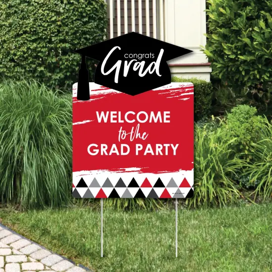 Big Dot of Happiness Red Graduation Party Decorations - Grad Party Welcome Yard Sign {1}
