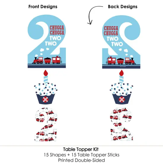 Big Dot of Happiness 2nd Birthday Railroad Party Crossing - Steam Train Second Birthday Party Centerpiece Sticks - Table Toppers - Set of 15 {6}
