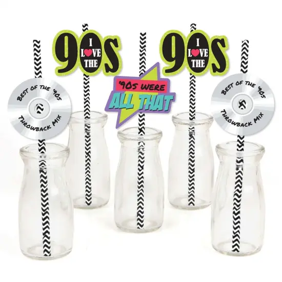 Big Dot of Happiness 90's Throwback - Paper Straw Decor - 1990s Party Striped Decorative Straws - Set of 24 {1}