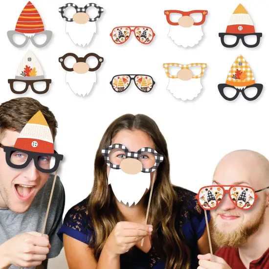 Big Dot of Happiness Fall Gnomes Glasses - Paper Card Stock Autumn Harvest Party Photo Booth Props Kit - 10 Count {3}