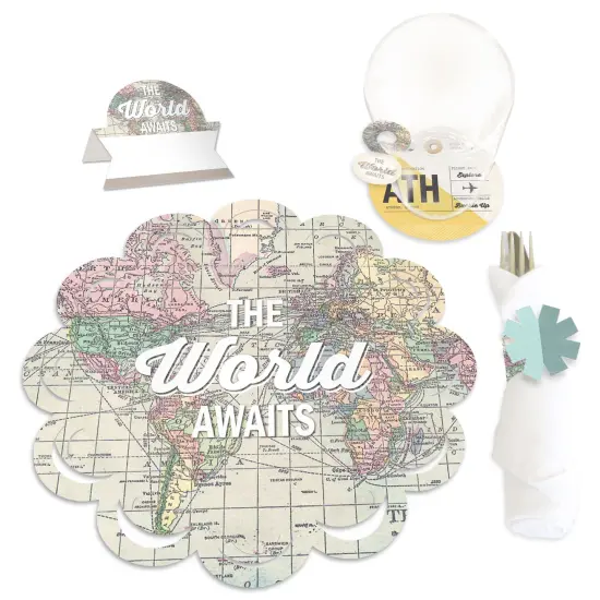 Big Dot of Happiness World Awaits - Travel Themed Party Paper Charger and Table Decorations - Chargerific Kit - Place Setting for 8 {1}