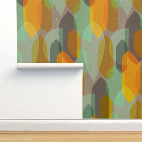 Peel & Stick Wallpaper 2FT Wide Mid Century Modern Retro 1950S Linen Look Earth Tones Abstract 1960S Vintage Inspired Custom Removable Wallpaper by Spoonflower {2}