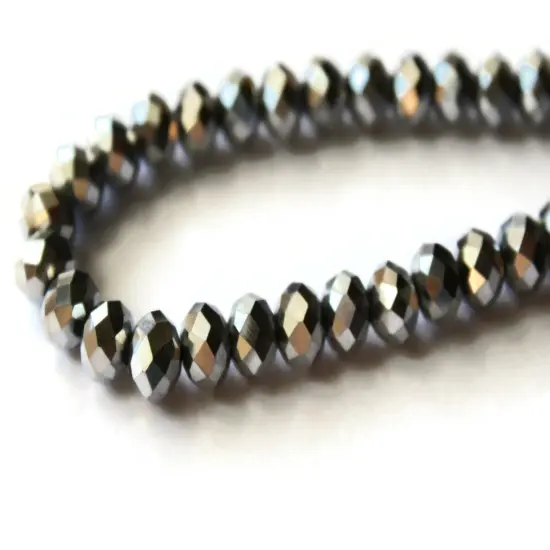 36 6mm x 8mm Silver Crystal Faceted Rondelle Beads {6}