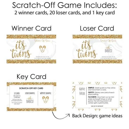 Big Dot of Happiness It's Twins - Gold Twins Baby Shower Game Scratch Off Cards - 22 Count {6}