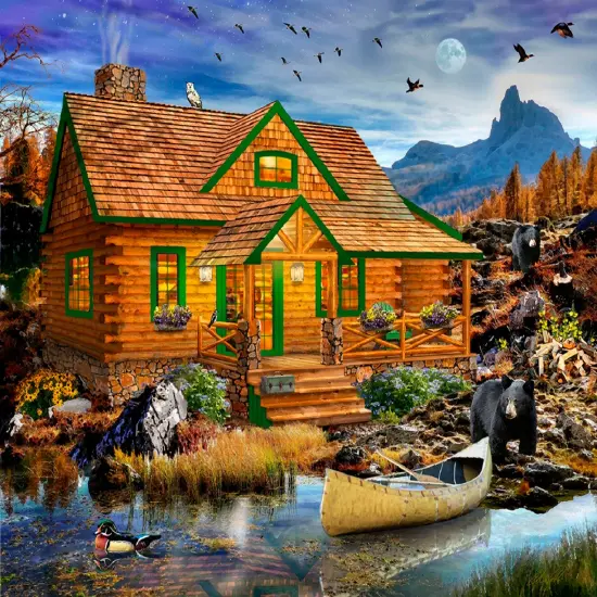 Sunsout Blue Mountain Cabin 500 pc Jigsaw Puzzle 46036 {1}