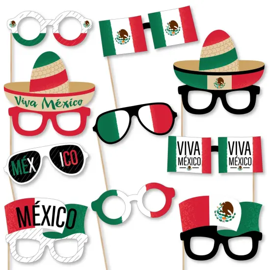 Big Dot of Happiness Viva Mexico Glasses - Paper Card Stock Mexican Independence Day Party Photo Booth Props Kit - 10 Count {1}