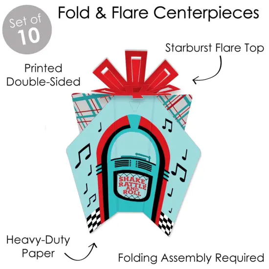 Big Dot of Happiness 50's Sock Hop - Table Decorations - 1950s Rock N Roll Party Fold and Flare Centerpieces - 10 Count {4}