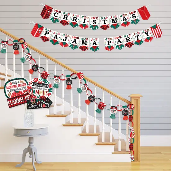 Big Dot of Happiness Christmas Pajamas - Banner and Photo Booth Decorations - Holiday Plaid PJ Party Supplies Kit - Doterrific Bundle {4}