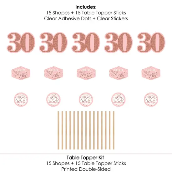 Big Dot of Happiness 30th Pink Rose Gold Birthday - Happy Birthday Party Centerpiece Sticks - Table Toppers - Set of 15 {7}