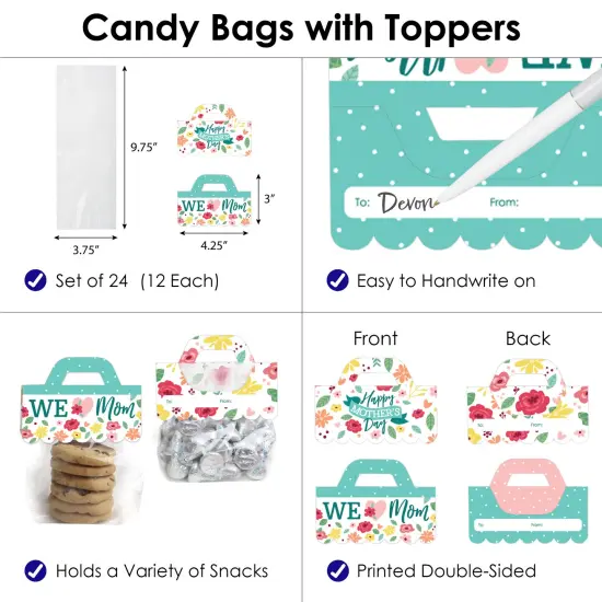 Big Dot of Happiness Colorful Floral Happy Mother's Day - DIY We Love Mom Party Clear Goodie Favor Bag Labels - Candy Bags with Toppers - Set of 24 {4}