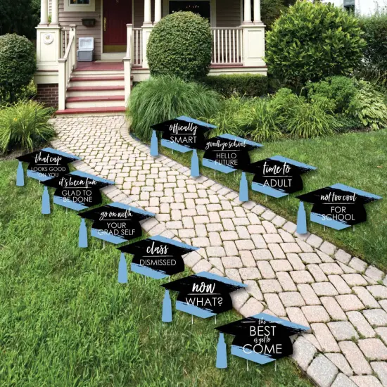 Big Dot of Happiness Light Blue Graduation Lawn Decorations - 10 Piece {1}
