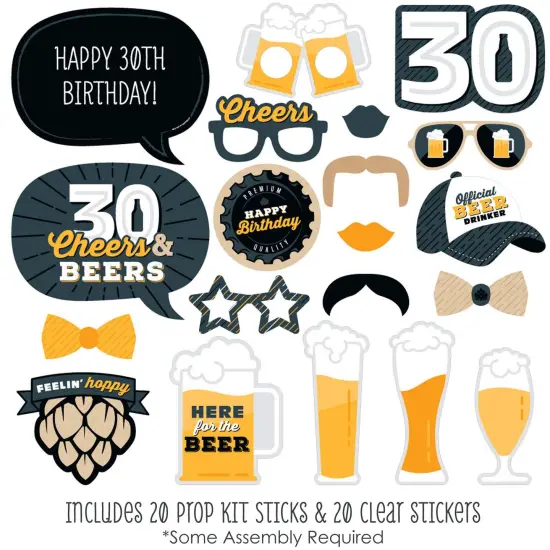 Big Dot of Happiness Cheers and Beers to 30 Years - 30th Birthday Party Photo Booth Props Kit - 20 Count {3}
