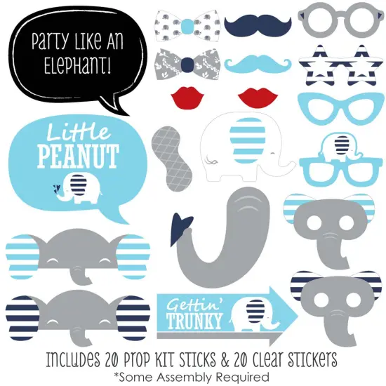 Big Dot of Happiness Blue Elephant - Boy Baby Shower or Birthday Party Photo Booth Props Kit - 20 Count {3}