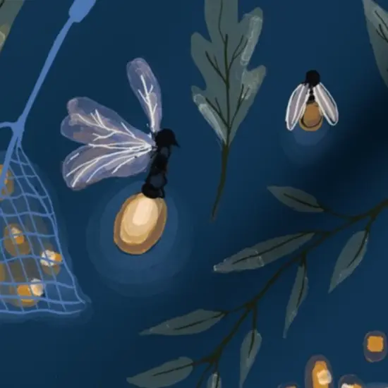 Various Fabrics by the Yard or Fat Quarter Fireflies Summer Bugs Picnic Outdoors Glass Jar Stars Nighttime Swirl Wishing Cute Custom Printed Fabric by Spoonflower {7}