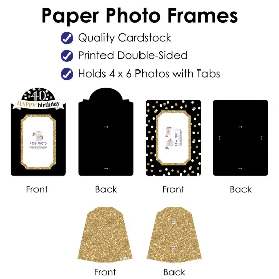 Big Dot of Happiness Adult 40th Birthday - Gold - Birthday Party 4x6 Picture Display - Paper Photo Frames - Set of 12 {6}
