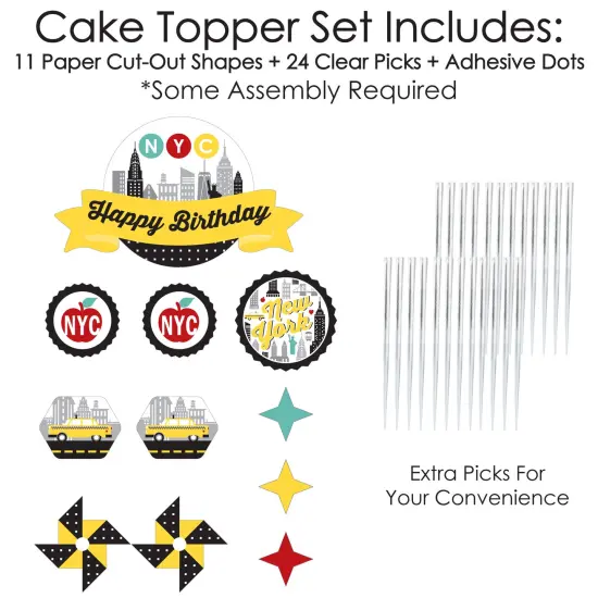 Big Dot of Happiness NYC Cityscape - New York City Birthday Party Cake Decorating Kit - Happy Birthday Cake Topper Set - 11 Pieces {4}