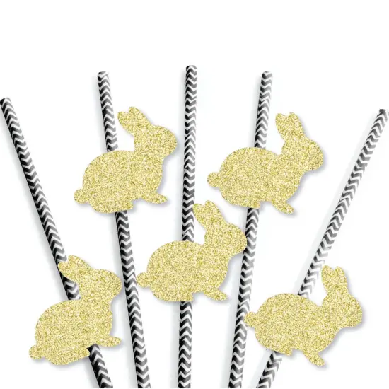Big Dot of Happiness Gold Glitter Bunnies Party Straws - No-Mess Real Gold Glitter Cut-Outs & Decorative Easter Paper Straws - Set of 24 {4}
