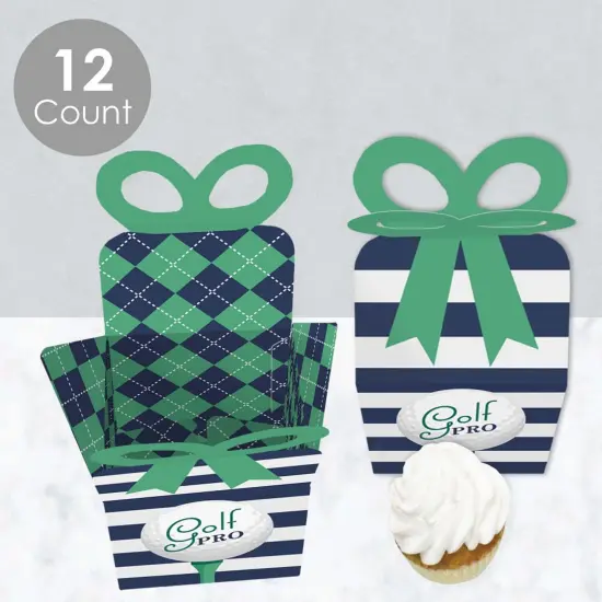 Big Dot of Happiness Par-Tee Time - Golf - Square Favor Gift Boxes - Birthday or Retirement Party Bow Boxes - Set of 12 {4}
