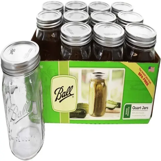 Ball Wide Mouth Quart Canning Jars Lids and Bands USA Made Pack of 12 {1}