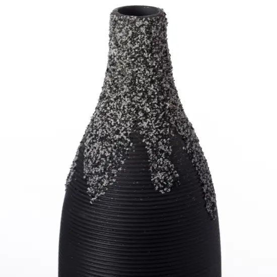 Modern Decorative Ceramic Table Vase Ripped Design Bottle Shape Flower Holder Black {6}