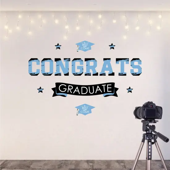 Big Dot of Happiness Light Blue Graduation Party Photo Backdrop - Wall Decals {6}