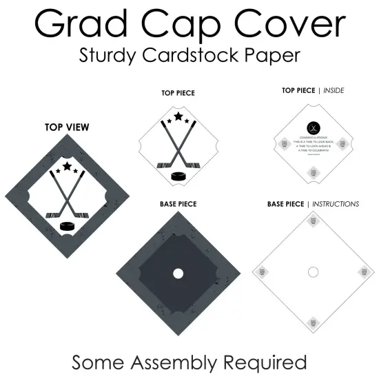 Big Dot of Happiness Grad Hockey - Graduation Cap Decorations Kit - Grad Cap Cover {7}