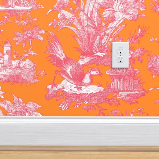 Pre-Pasted Wallpaper 2FT Wide Maximalist Toile Antique Vintage Victorian Neon Custom Pre-pasted Wallpaper by Spoonflower {4}