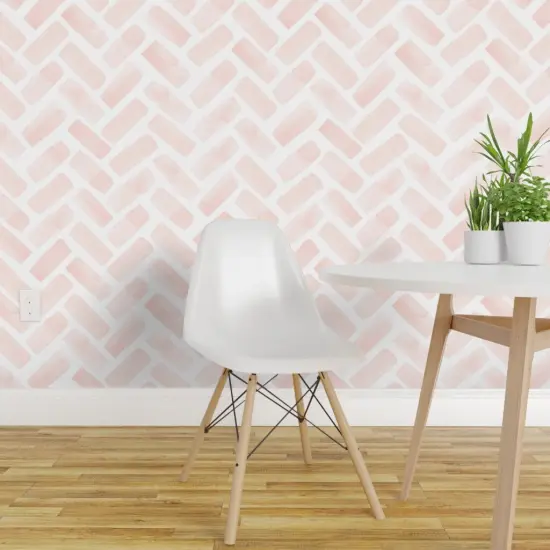 Pre-Pasted Wallpaper 2FT Wide Blush Pink Chevron Baby Girl Nursery Hand Painted Jumbo Scale Feminine Custom Pre-pasted Wallpaper by Spoonflower {1}