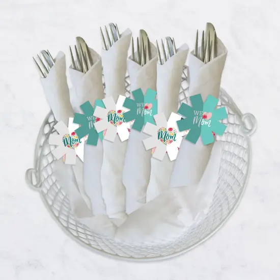 Big Dot of Happiness Colorful Floral Happy Mother's Day - We Love Mom Party Paper Napkin Holder - Napkin Rings - Set of 24 {4}