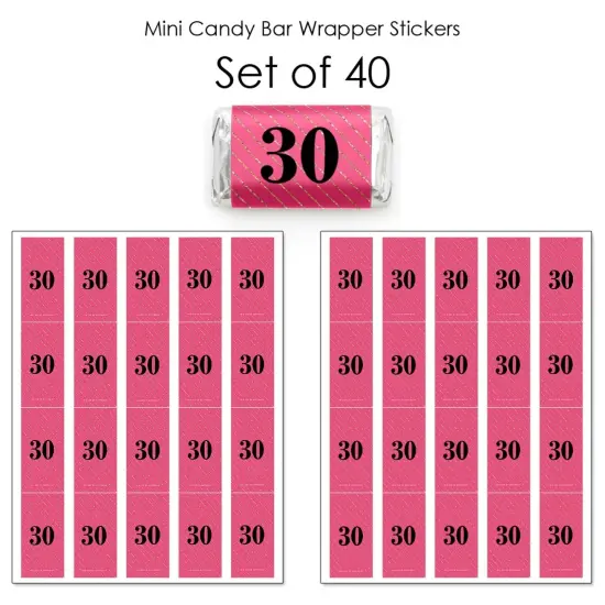 Big Dot of Happiness Chic 30th Birthday - Pink, Black and Gold - Mini Candy Bar Wrapper Stickers - Birthday Party Small Favors - 40 Count {4}