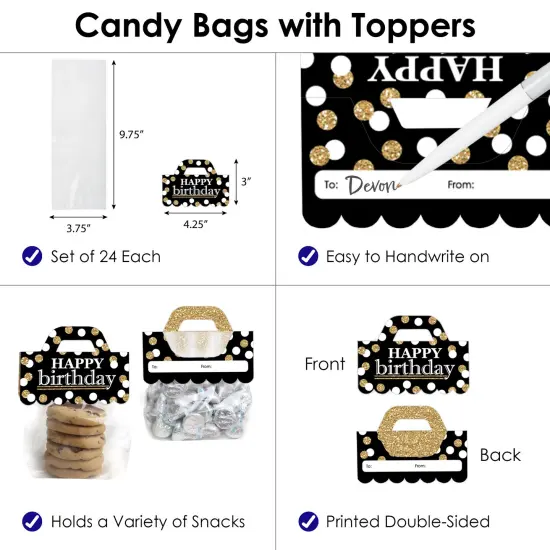 Big Dot of Happiness Adult Happy Birthday Gold DIY Birthday Party Clear Goodie Favor Bag Labels Candy Bags with Toppers Set of 24 {4}